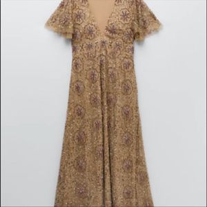 Zara Gold Beaded dress- NWT
